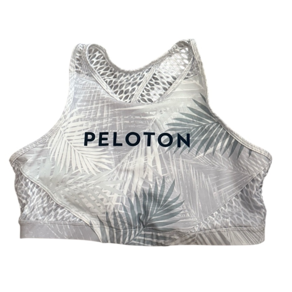 NWT Peloton x WITH Tropical Leaf Grey High Neck Sports Bra Sz L